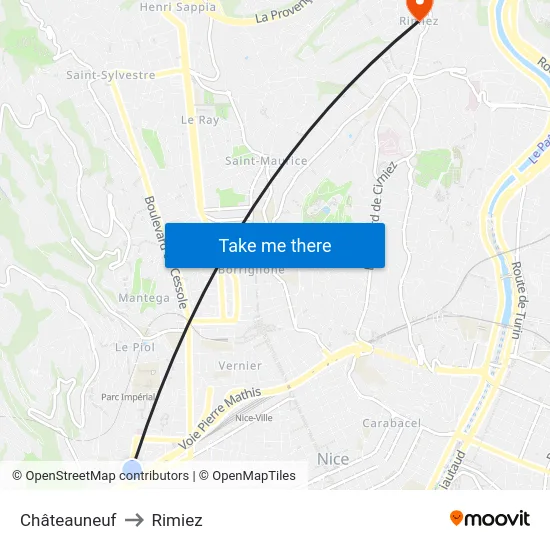 Châteauneuf to Rimiez map
