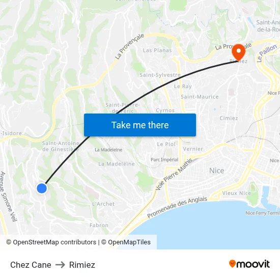 Chez Cane to Rimiez map