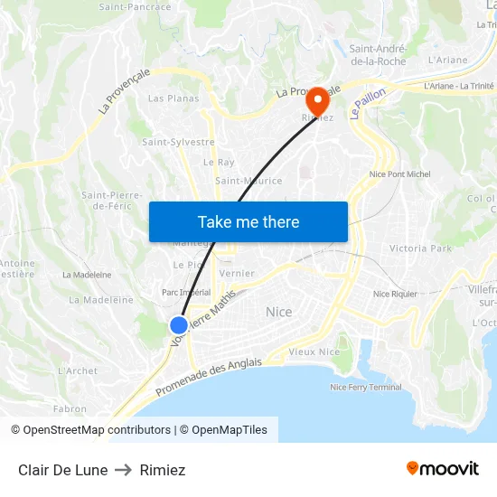 Clair De Lune to Rimiez map