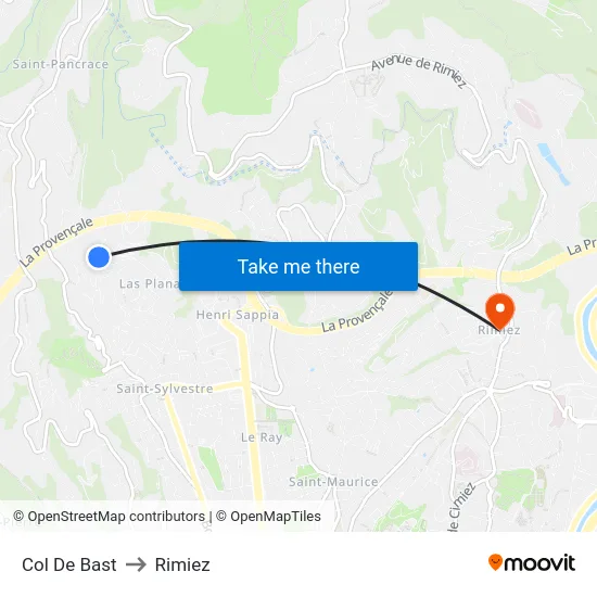 Col De Bast to Rimiez map