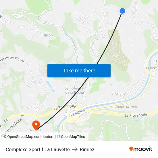 Complexe Sportif La Lauvette to Rimiez map