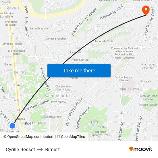 Cyrille Besset to Rimiez map