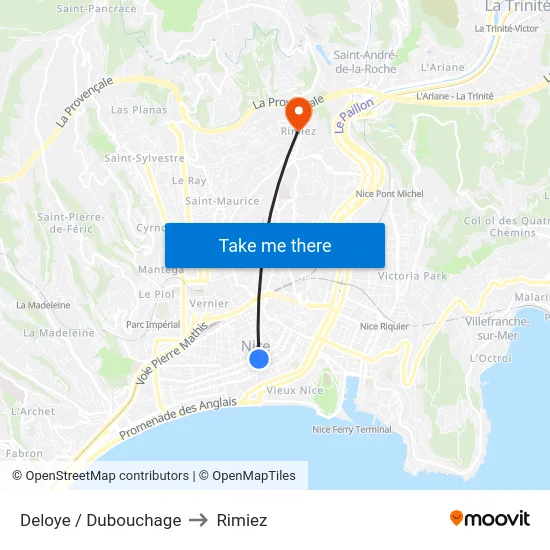 Deloye / Dubouchage to Rimiez map