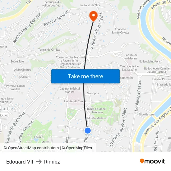 Edouard VII to Rimiez map