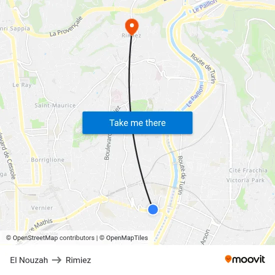 El Nouzah to Rimiez map