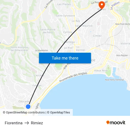 Fiorentina to Rimiez map