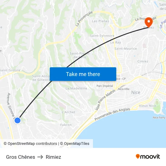Gros Chênes to Rimiez map