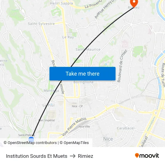 Institution Sourds Et Muets to Rimiez map