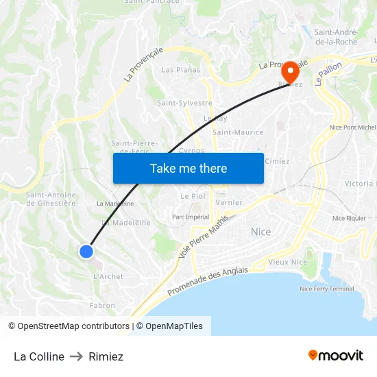 La Colline to Rimiez map