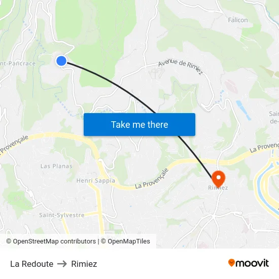 La Redoute to Rimiez map