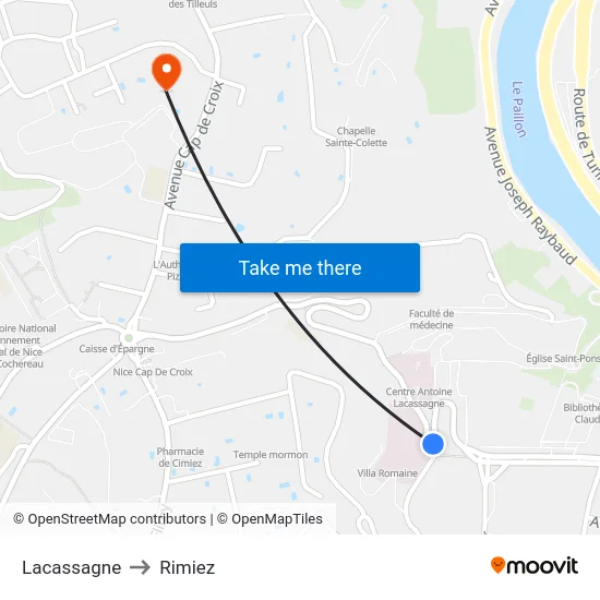 Lacassagne to Rimiez map