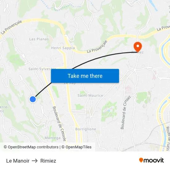 Le Manoir to Rimiez map