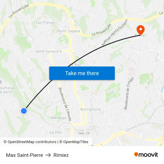 Mas Saint-Pierre to Rimiez map