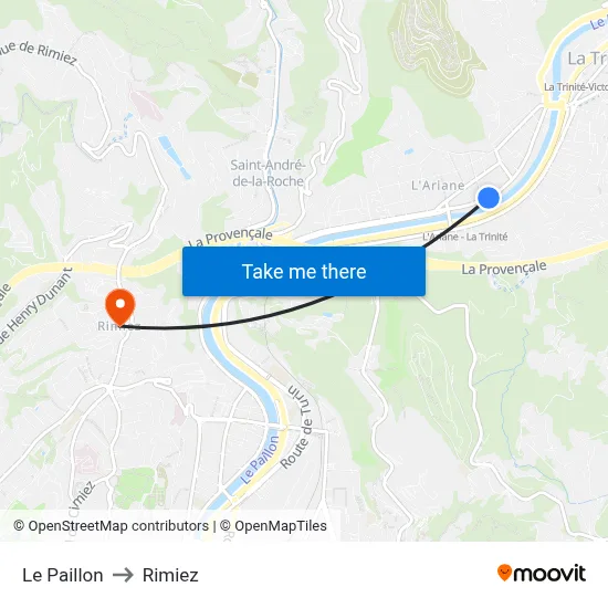 Le Paillon to Rimiez map