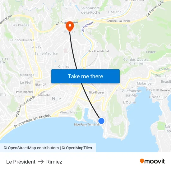 Le Président to Rimiez map