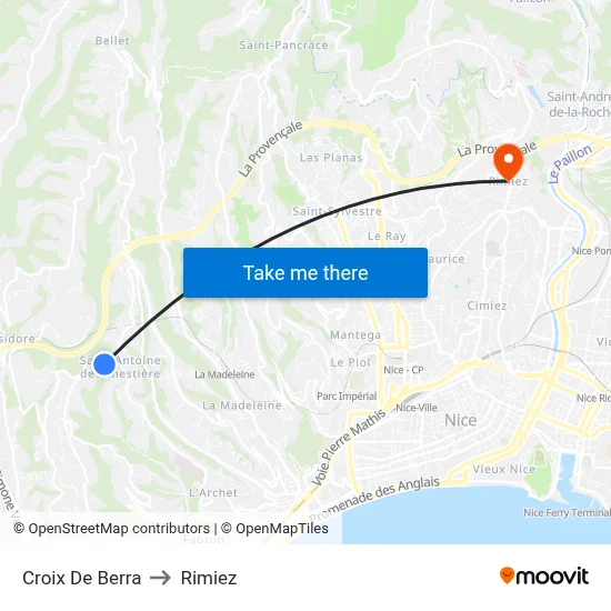 Croix De Berra to Rimiez map