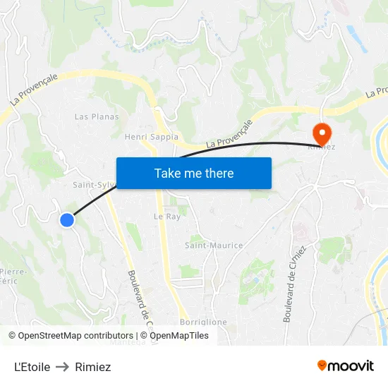 L'Etoile to Rimiez map