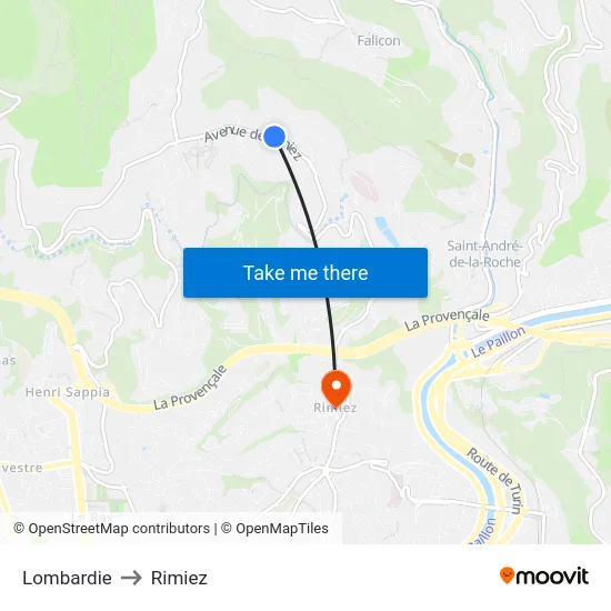 Lombardie to Rimiez map