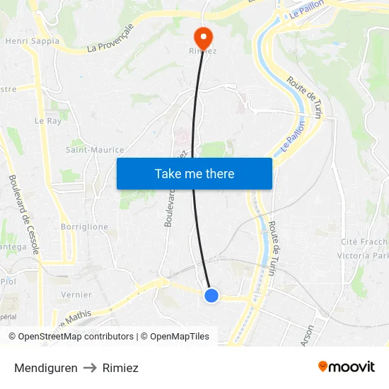 Mendiguren to Rimiez map