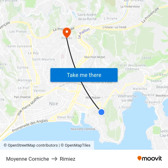 Moyenne Corniche to Rimiez map
