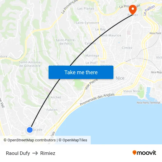 Raoul Dufy to Rimiez map