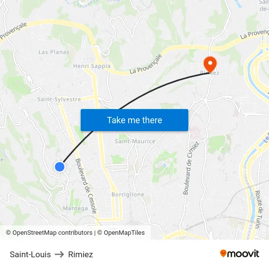 Saint-Louis to Rimiez map