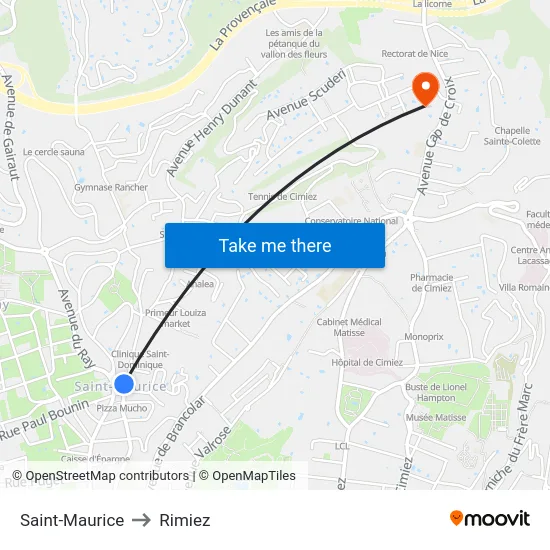 Saint-Maurice to Rimiez map