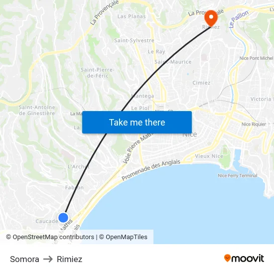 Somora to Rimiez map