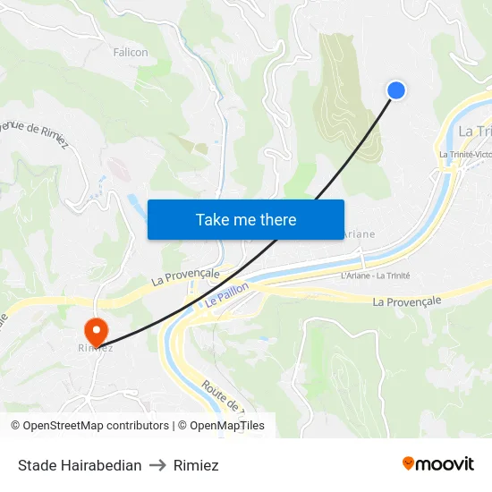 Stade Hairabedian to Rimiez map