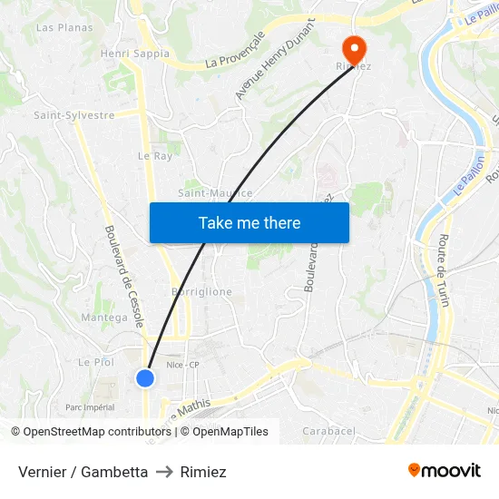 Vernier / Gambetta to Rimiez map