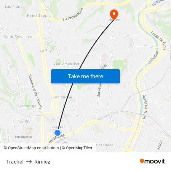 Trachel to Rimiez map