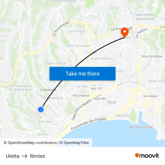 Uletta to Rimiez map