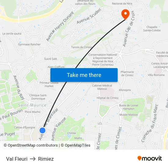 Val Fleuri to Rimiez map