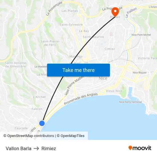 Vallon Barla to Rimiez map