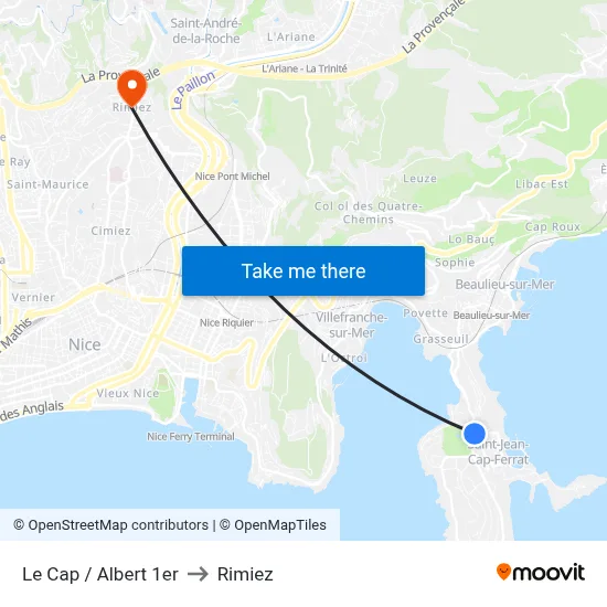 Le Cap / Albert 1er to Rimiez map