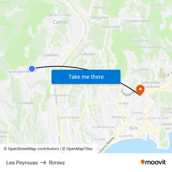 Les Peyrouas to Rimiez map