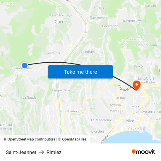 Saint-Jeannet to Rimiez map