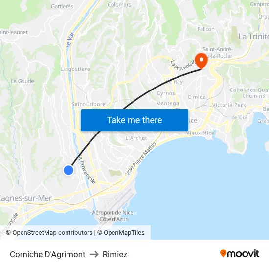 Corniche D'Agrimont to Rimiez map