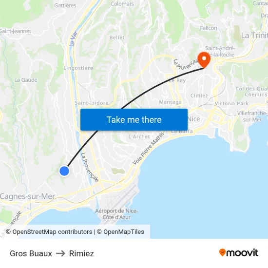 Gros Buaux to Rimiez map