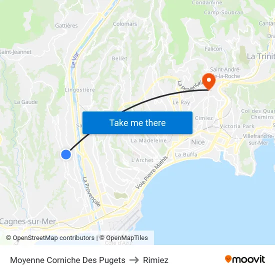 Moyenne Corniche Des Pugets to Rimiez map