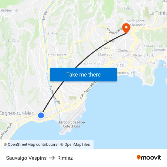 Sauvaigo Vespins to Rimiez map
