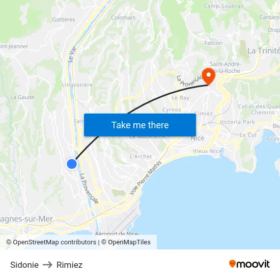 Sidonie to Rimiez map