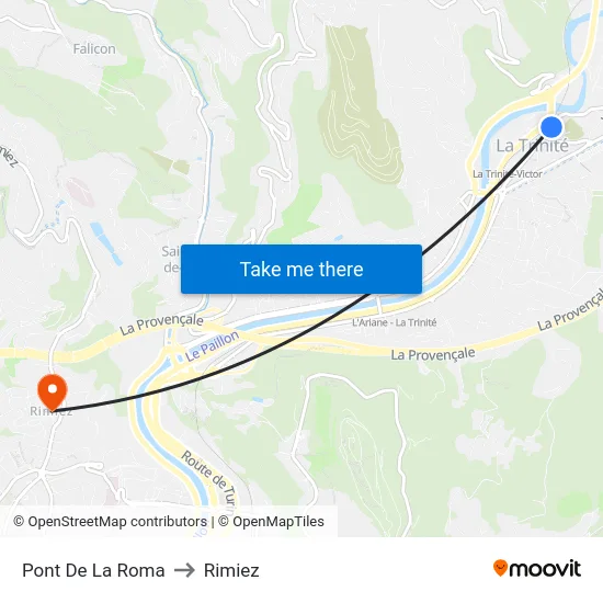 Pont De La Roma to Rimiez map