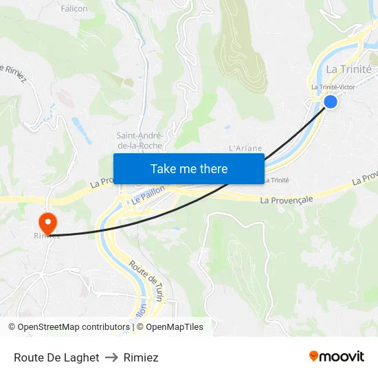 Route De Laghet to Rimiez map