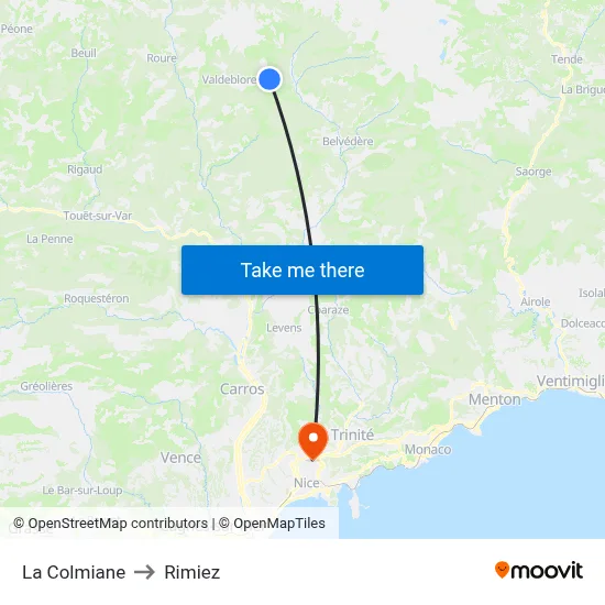 La Colmiane to Rimiez map