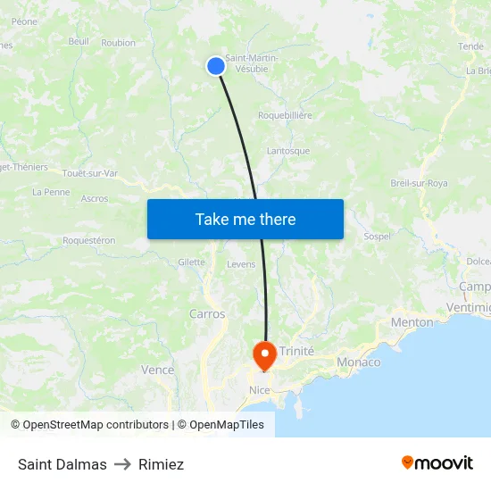 Saint Dalmas to Rimiez map