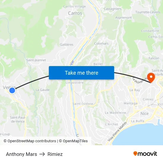 Anthony Mars to Rimiez map