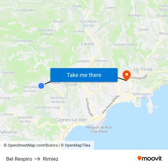 Bel Respiro to Rimiez map