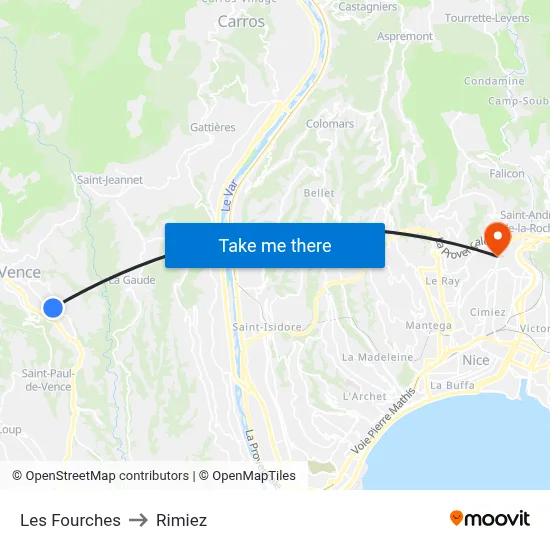 Les Fourches to Rimiez map