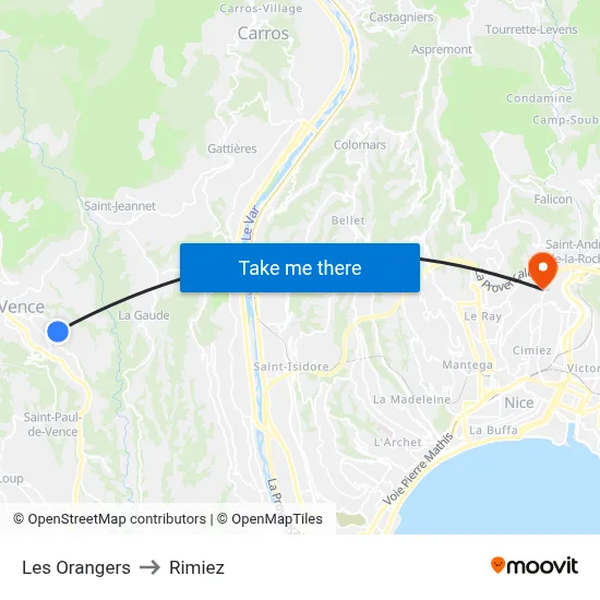 Les Orangers to Rimiez map